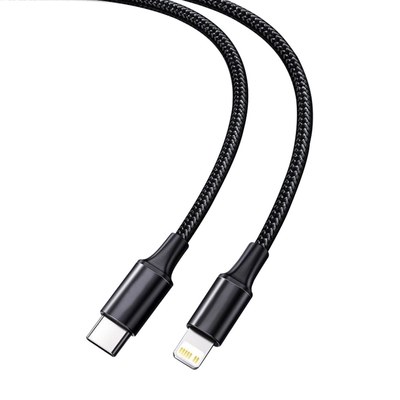 Kabel Pengisian Cepat USB Warna Hitam Dengan Penutup Jalinan Nilon Kecepatan Transfer 10Gbps