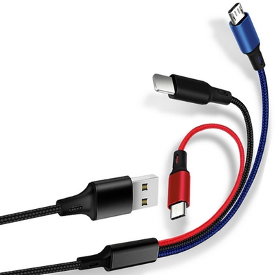Kabel Data Pengisi Daya USB 3 In 1 2.4A Tipe C Fungsi Multi Port OEM ODM