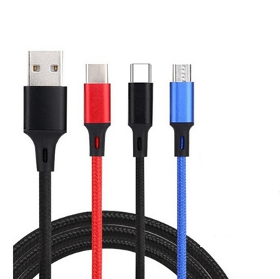 Kabel Data Pengisi Daya USB 3 In 1 2.4A Tipe C Fungsi Multi Port OEM ODM