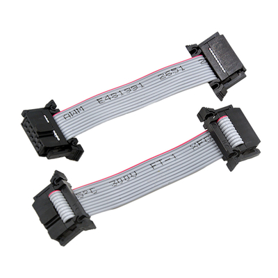 Rakitan Kabel IDC Warna Abu-abu 10P, Kabel Datar Pita Baris Ganda Pitch 2.54mm