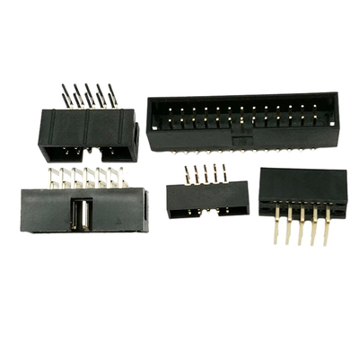 Konektor Papan Sirkuit Cetak Wanita Sudut Kanan Baris Ganda 1.27mm 2.54mm Pitch Box Header